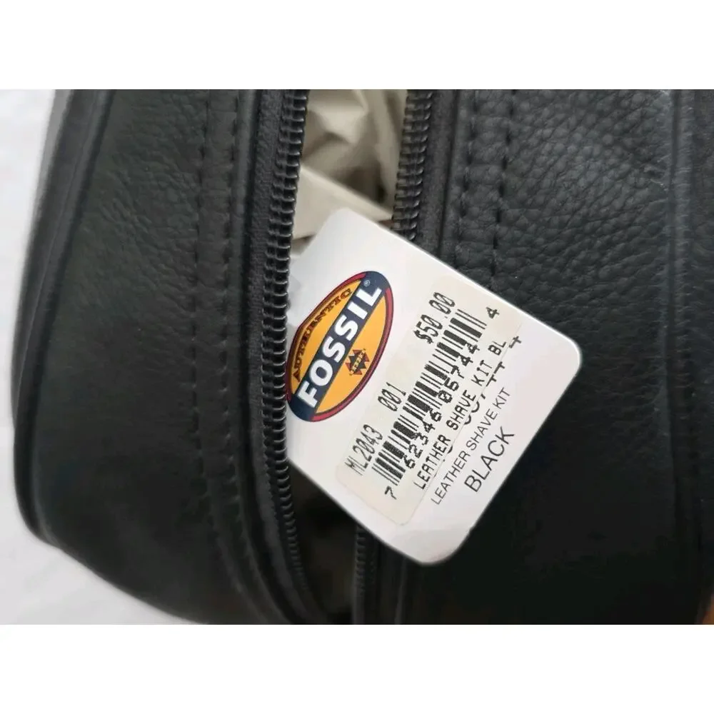 Fossil Leather Toiletry Shaving Kit Travel Bag Multi Compartments Black 11x6x5